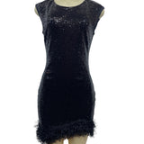 Black Sequin Sleeveless Mini Dress With Fringe Accent