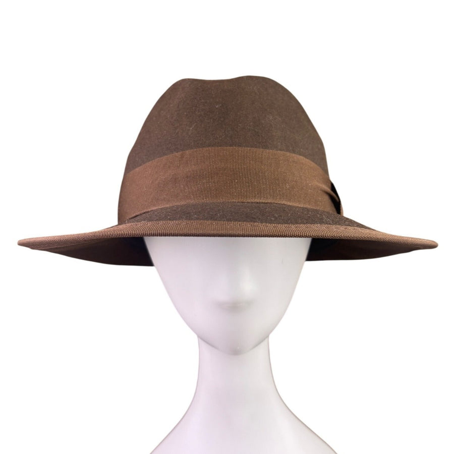 BCBGMaxAzria Womens Brown Wool Fedora Hat Medium Stylish Wide Brim Design 57CM