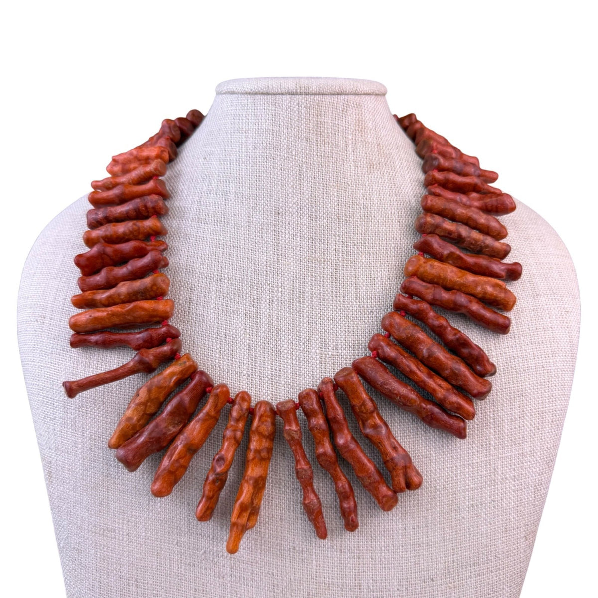 Natural Red Coral Womens Silver Necklace Branch Design Adjustable Stylish