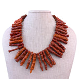 Natural Red Coral Womens Silver Necklace Branch Design Adjustable Stylish