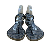 American Eagle Women’s Black Rubber Animal Print Studded T-Strap Sandals Size 9