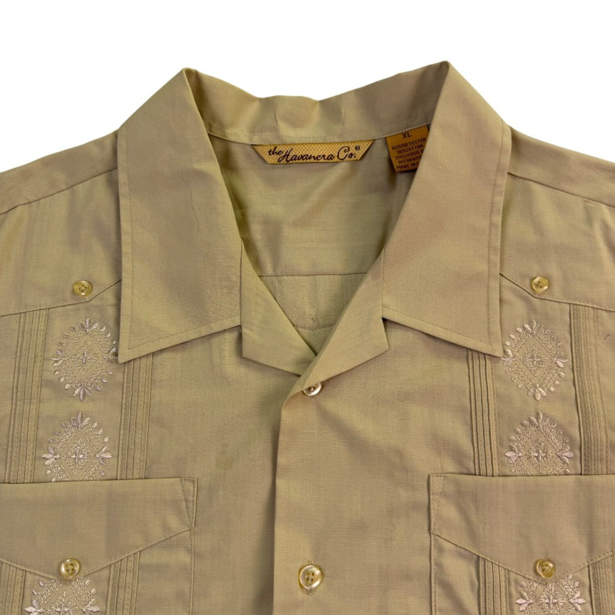 The Havanera Co Mens Beige Guayabera Shirt With Embroidery Size XL