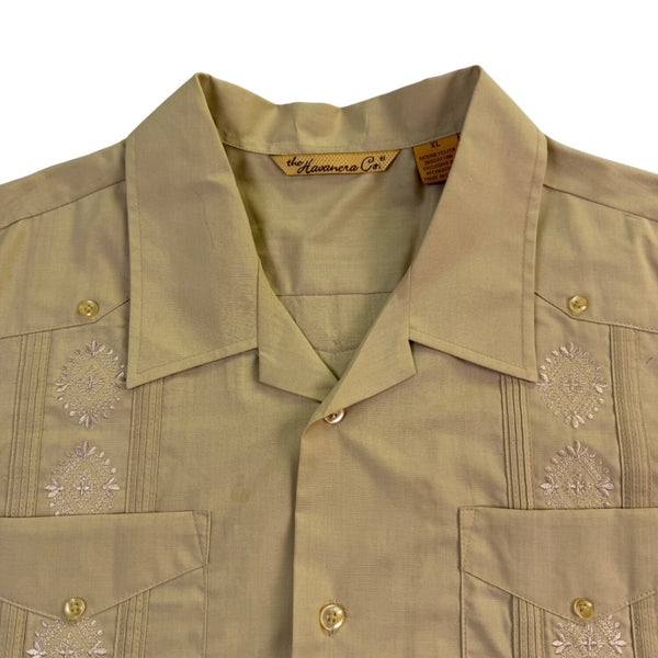 The Havanera Co Mens Beige Guayabera Shirt With Embroidery Size XL