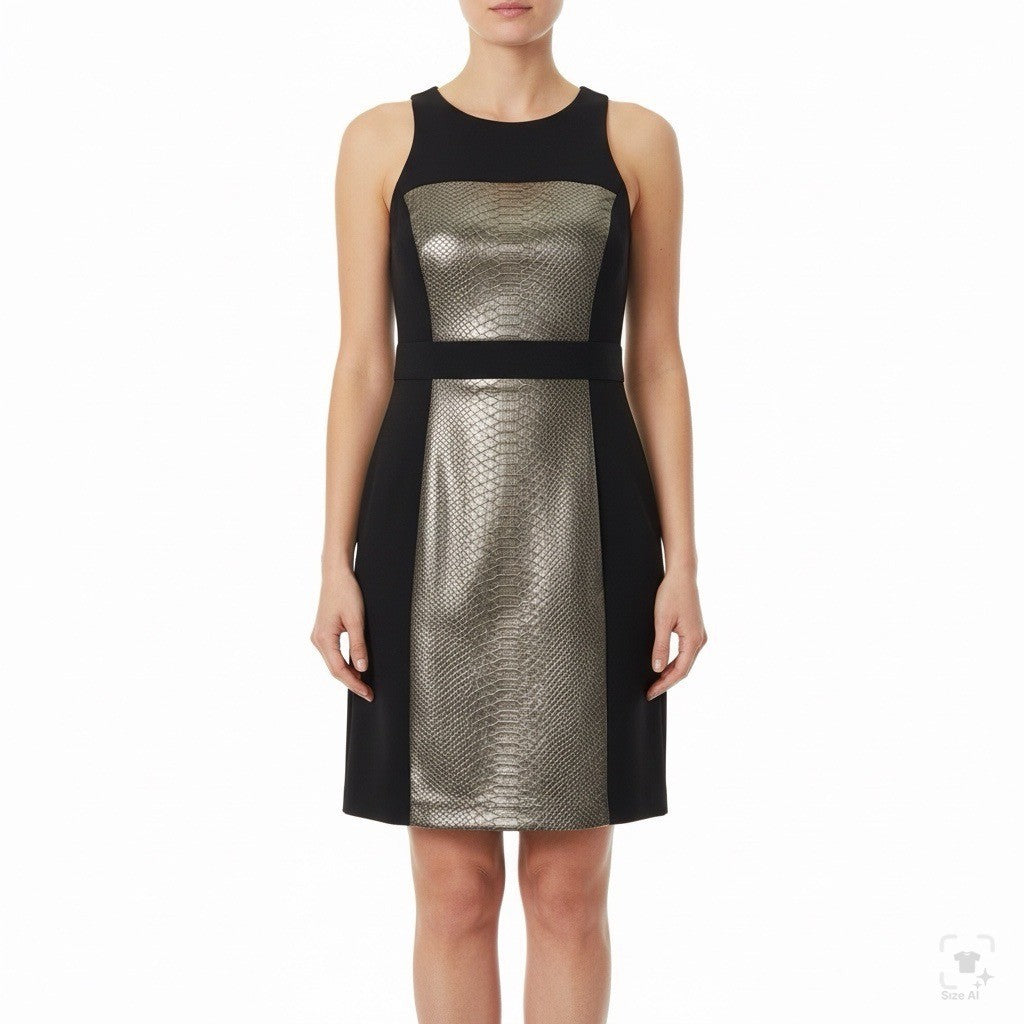Bailey 44 Womens Black & Gold Faux Snakeskin Bodycon Sleeveless Mini Dress Size