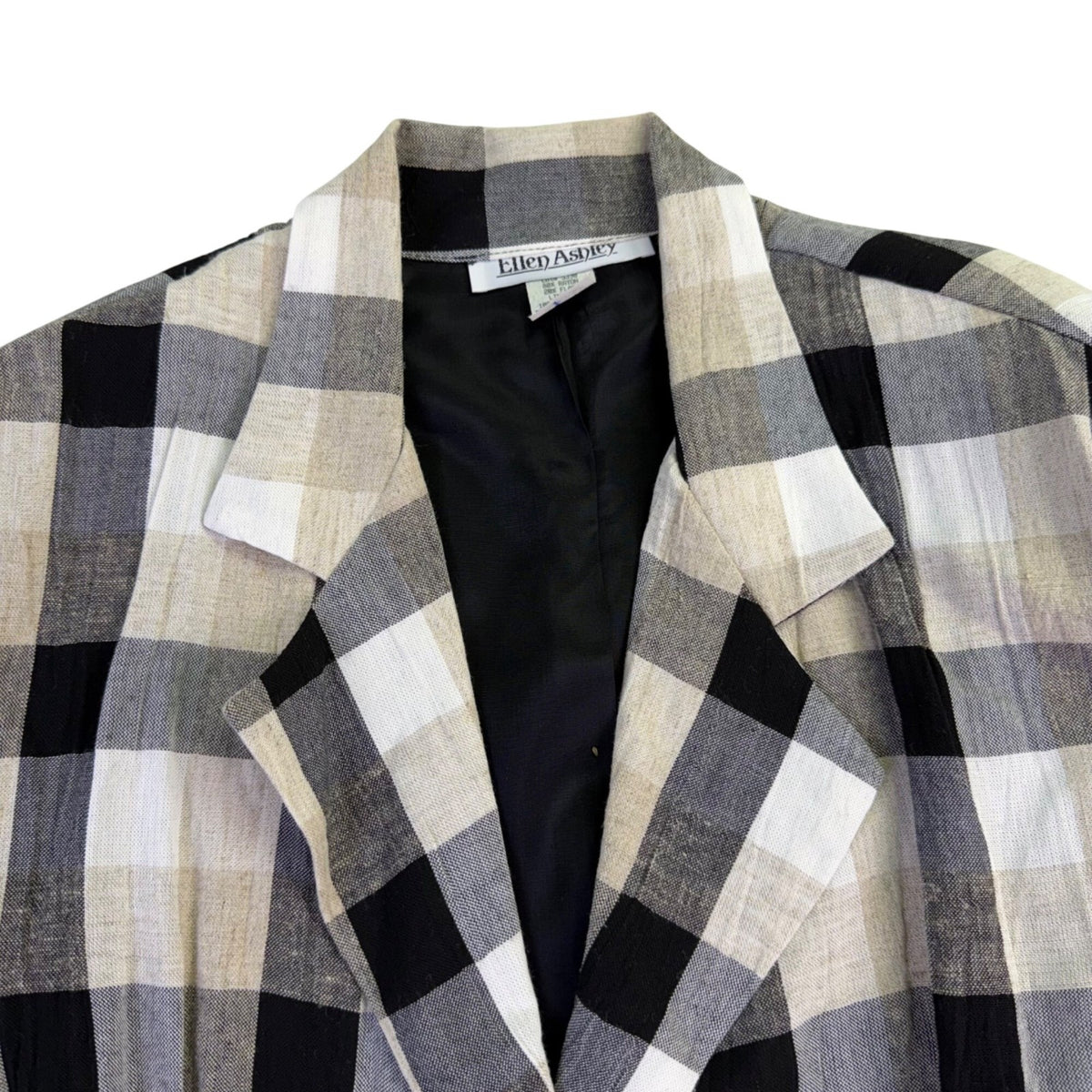 Ellen Ashley Womens Beige/Black Plaid Blazer Jacket Tie Waist Size M