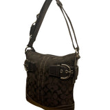 Coach Women’s Black Monogram & Leather Details Adjustable Strap Shoulder Bag