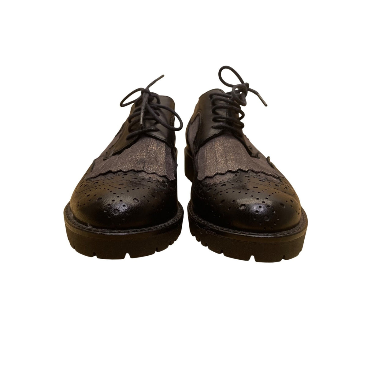 Bocage Womens Black Metallic  Loafers Leather Wingtip Brogues With Lug Sole Sz 3