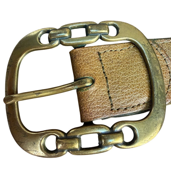 Genuine Leather Womens Brown Braided Belt With Brass Buckle Size Large
