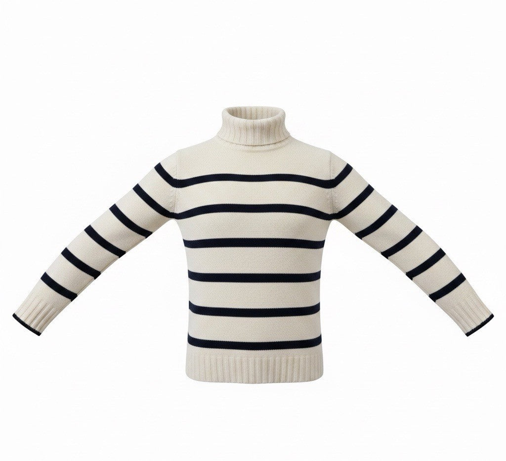 J.Crew Womens Ivory & Navy Merino Striped Turtleneck Sweater Warm Knit Sz XS