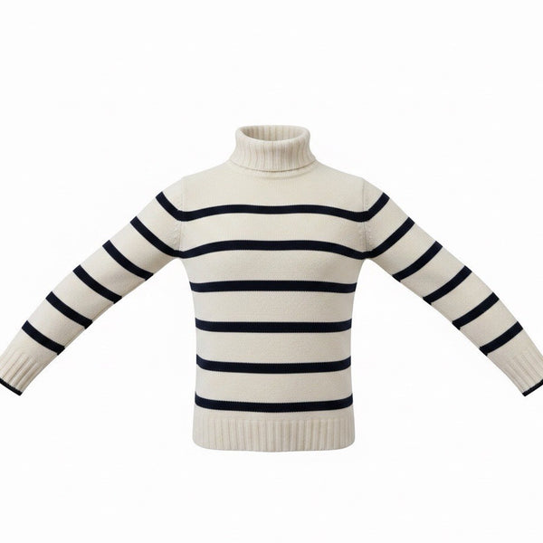 J.Crew Womens Ivory & Navy Merino Striped Turtleneck Sweater Warm Knit Sz XS