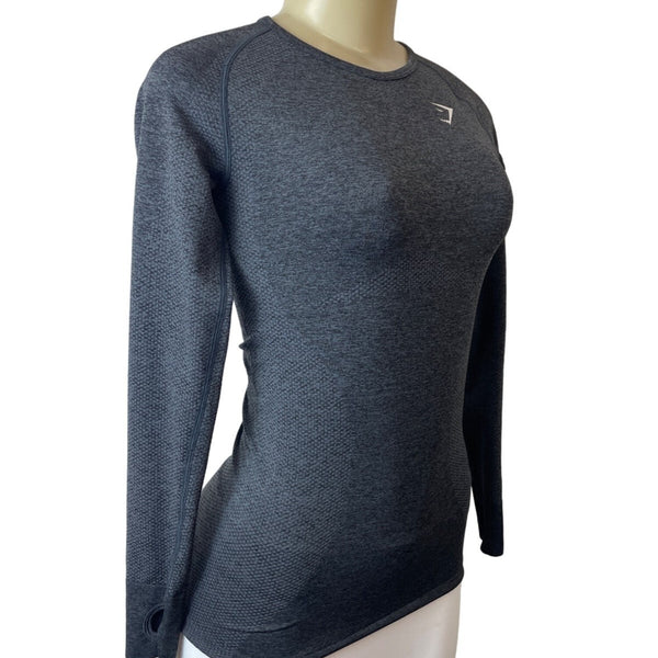Gym Shark Women's Grey Stretchable Gym Running Long Sleeve Shirt Sz M