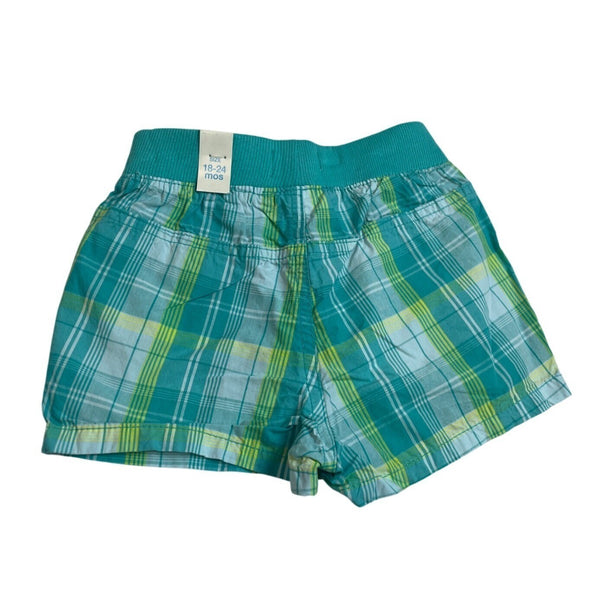 The Childrens Place Girls Toddler Plaid Shorts Teal & Green 12-18M - New