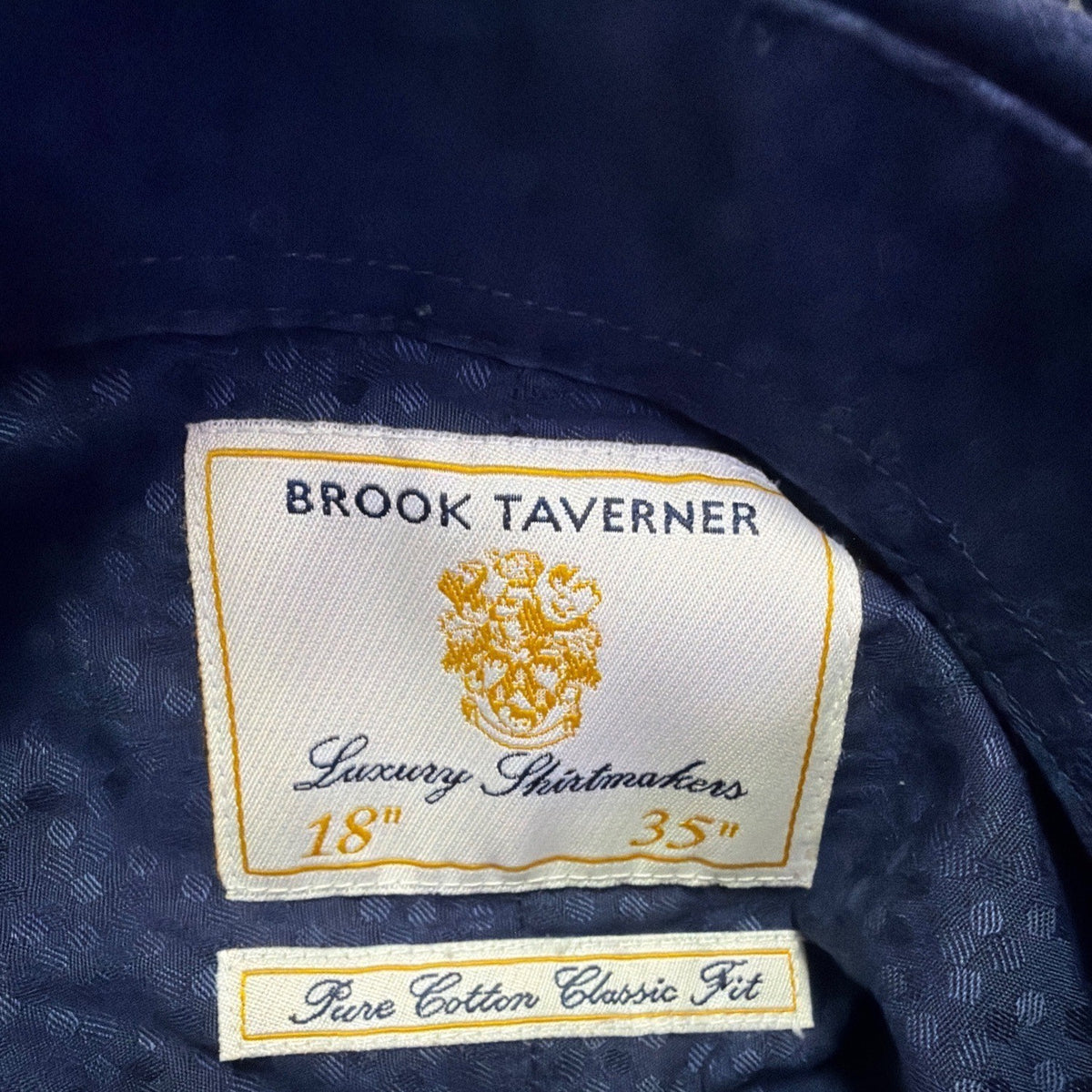 Brook Taverner Mens Navy Cotton Classic Fit Dress Shirt 18" Collar 35" Sleeve