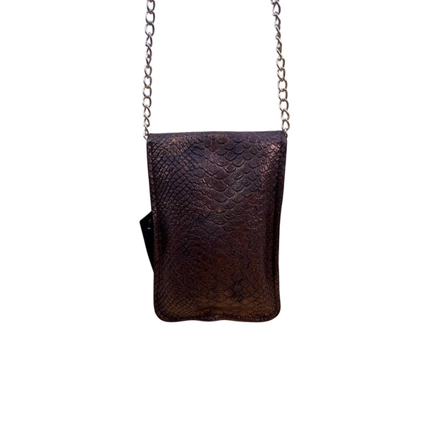 Epona Women’s Bronze Metallic Snakeskin Clasp Closure Chain Strap Crossbody Bag