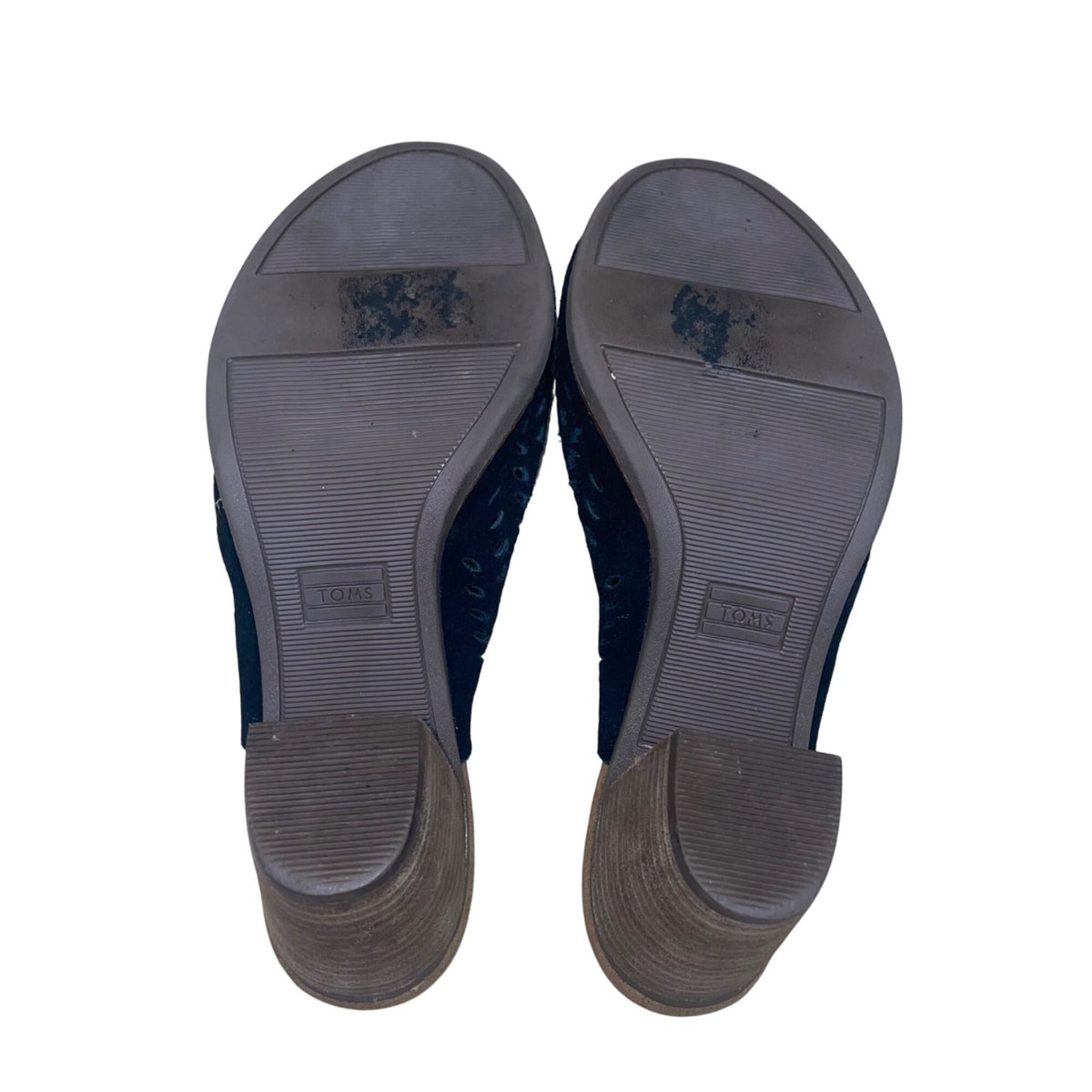 Toms Women’s Black & Brown Suede Laser-Cut Open-Toe Block Heel Sandals Size 7.5