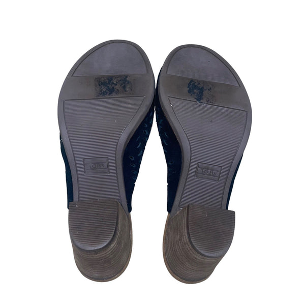 Toms Women’s Black & Brown Suede Laser-Cut Open-Toe Block Heel Sandals Size 7.5