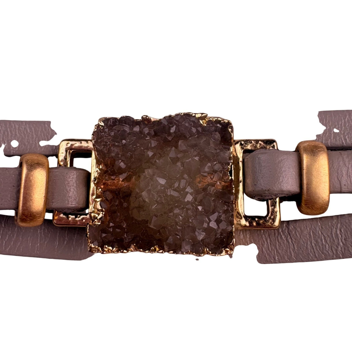 Saachi Womens Gray Leather Drusy Quartz Gold Tone Wrap Bracelet
