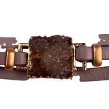 Saachi Womens Gray Leather Drusy Quartz Gold Tone Wrap Bracelet