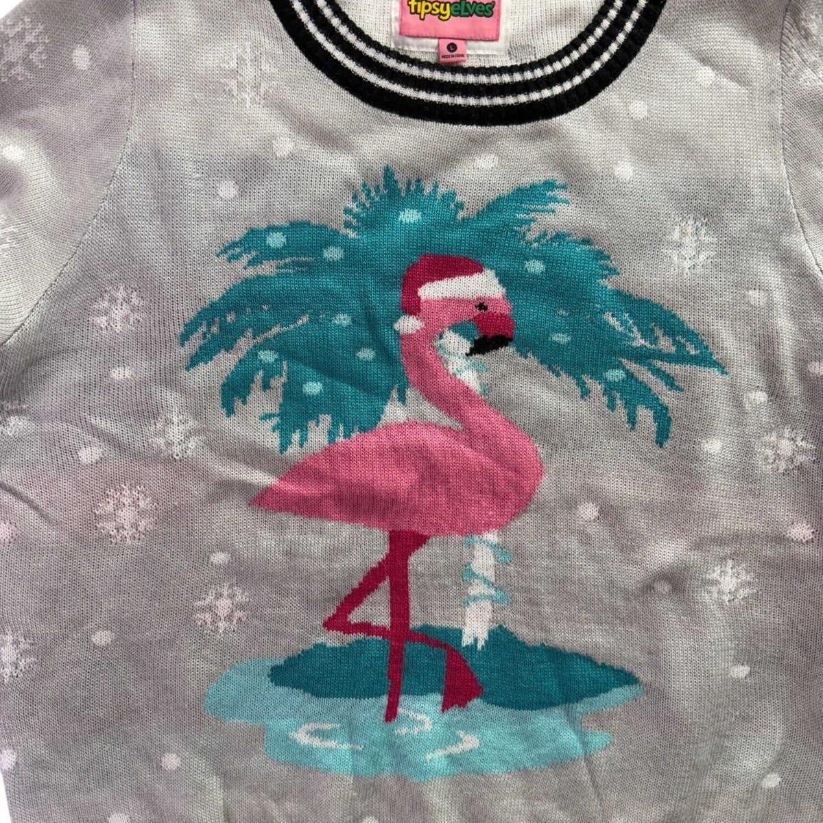Tipsy Elves Unisex Gray Flamingo Christmas Sweater Festive Seasonal Knit Sz L