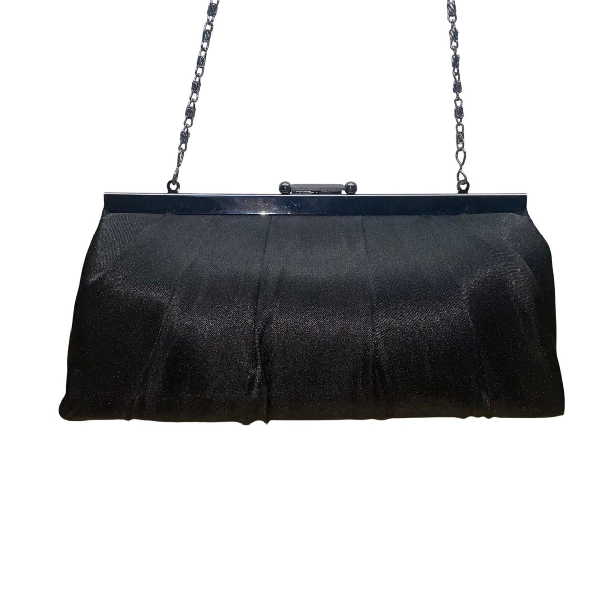 Jessica McClintock Women’s Black Satin With Chain Strap  Evening Clutch Handbag