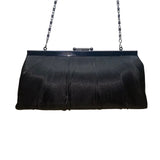 Jessica McClintock Women’s Black Satin With Chain Strap  Evening Clutch Handbag