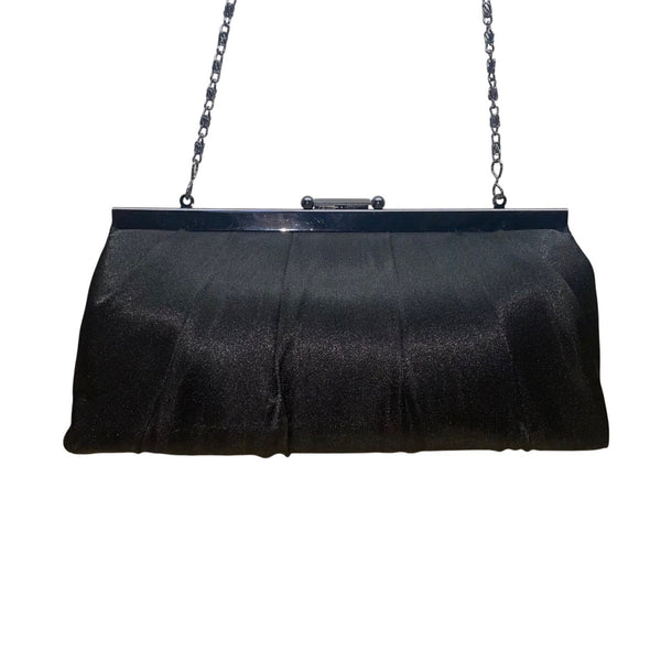 Jessica McClintock Women’s Black Satin With Chain Strap  Evening Clutch Handbag