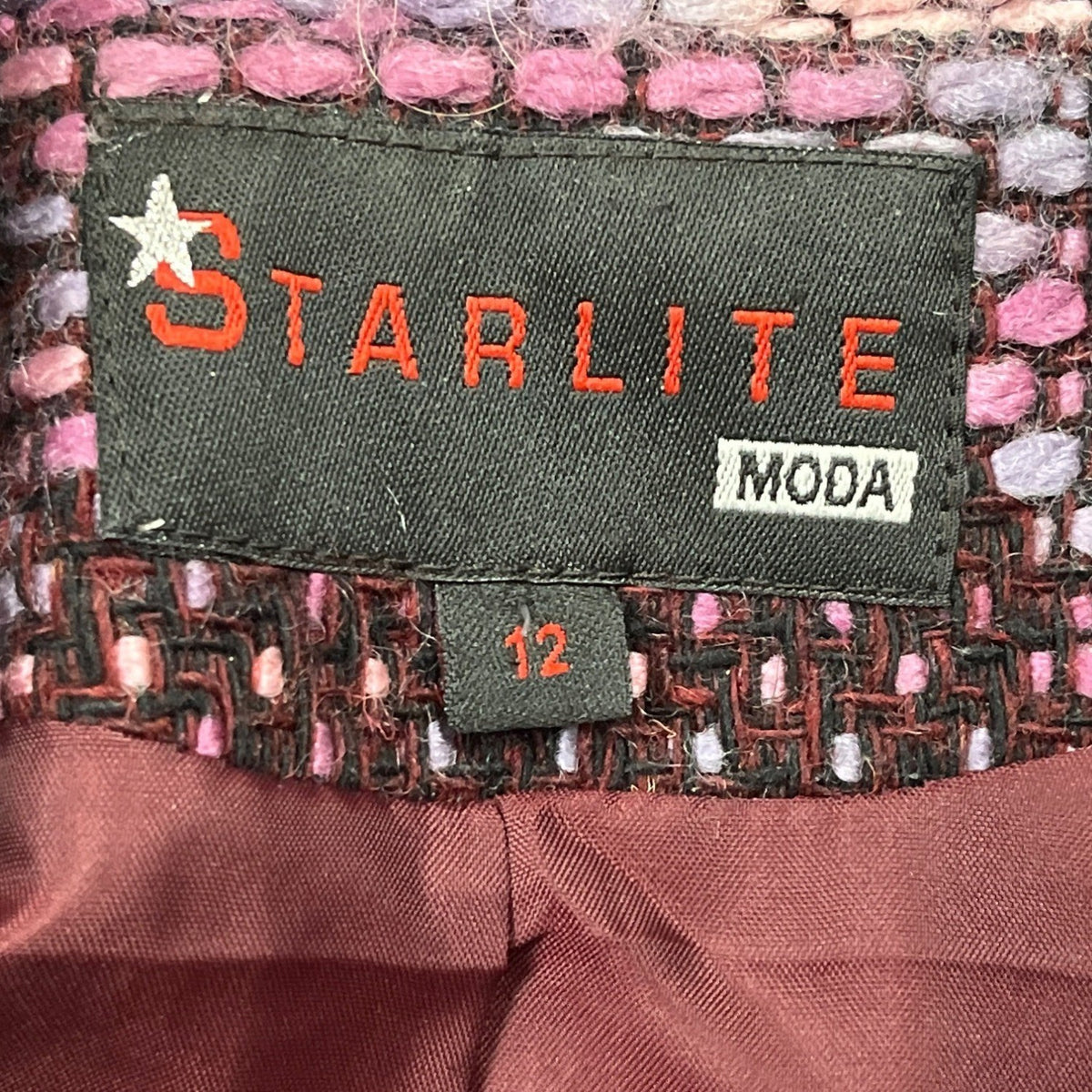 Starlite Womens Brown & Pink Woven Fringe Open Front Blazer Jacket Sz 12