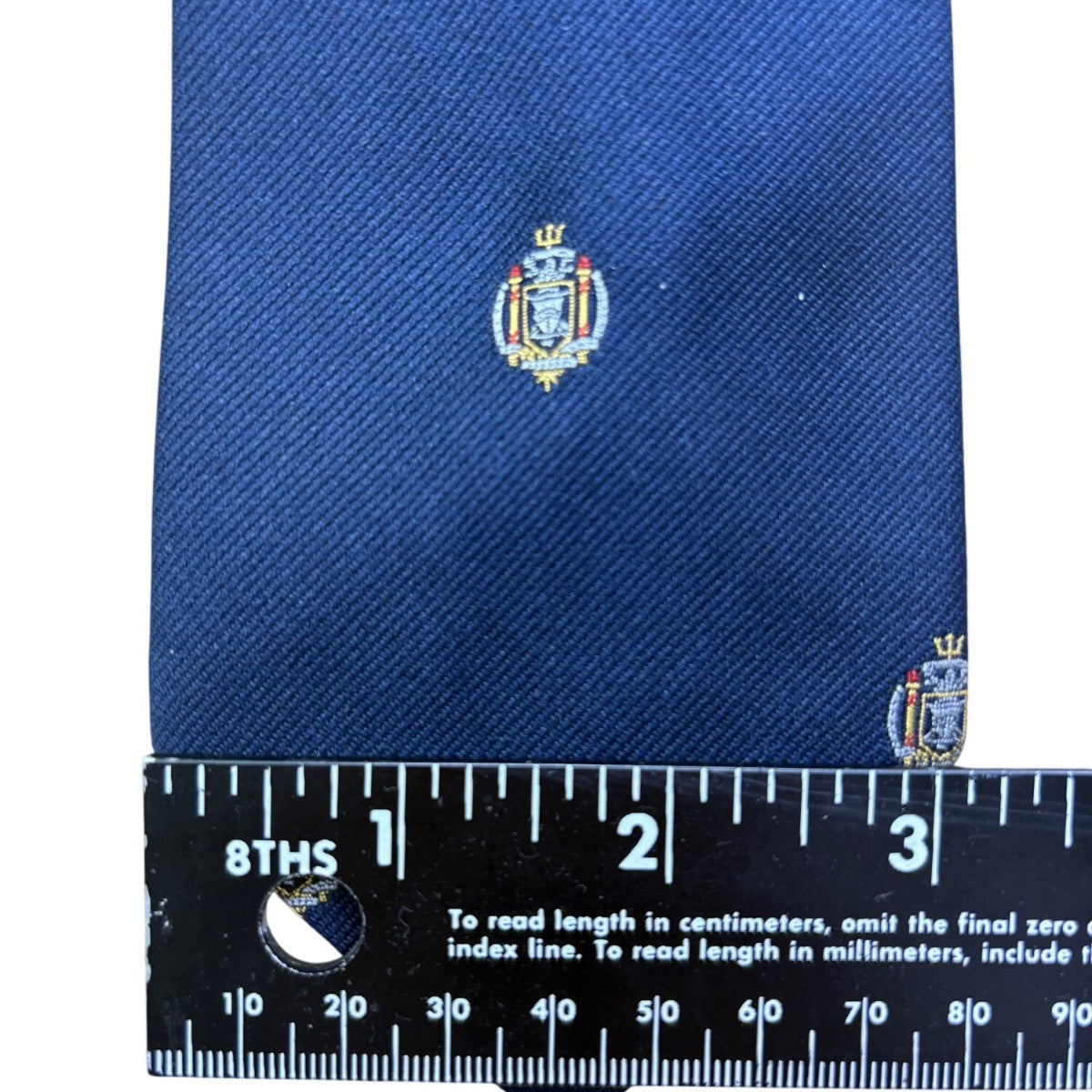 Johnsons Inc Mens Navy Polyester Embroidered Neck Tie Crest Pattern