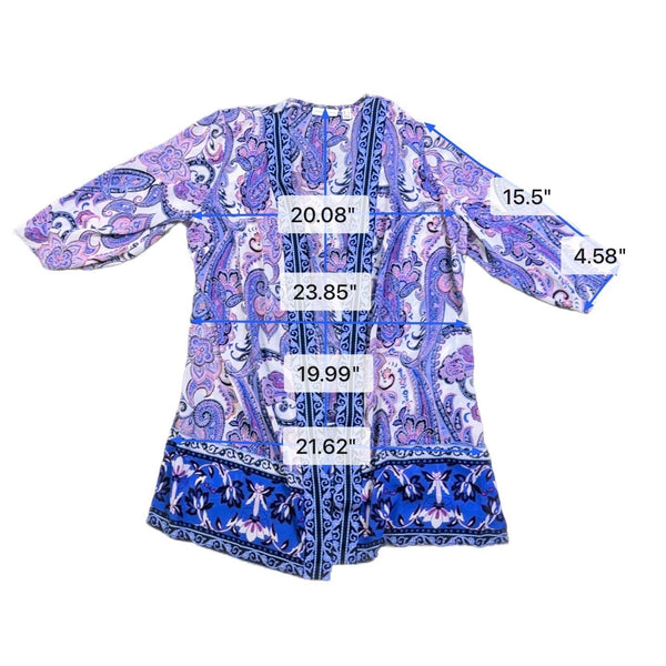 Susan Graver Womens Multicolor Paisley Kimono Cardigan Size L