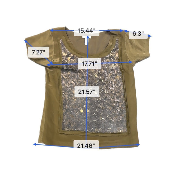 J.Crew Womens Olive Green Silk Sequin Embellished Short Sleeve Blouse Sz  XS
