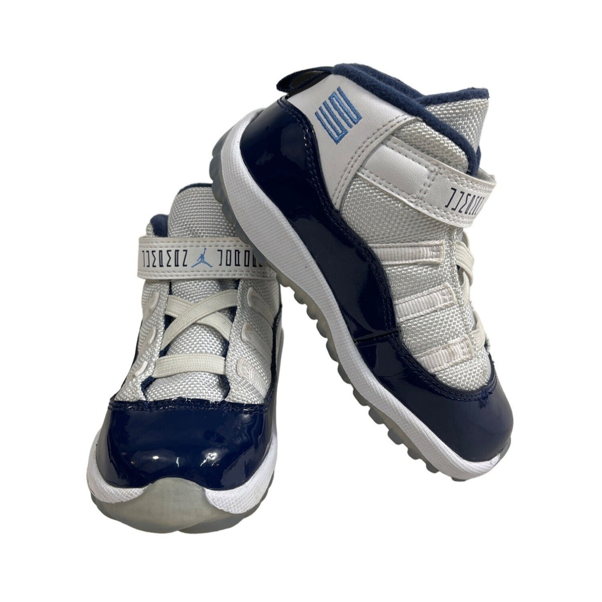 Nike Air Jordan Kids Jumpman Retro 11 Mid Top White Blue Sneakers Sz 8C