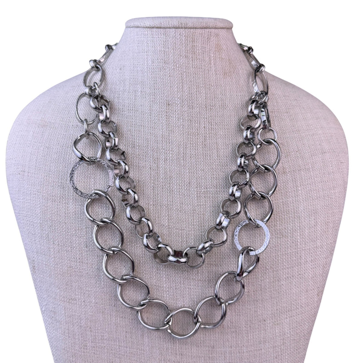 Chicos Womens Silver Tone Chain Necklace Adjustable Double Strand Jewelry