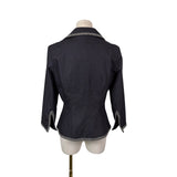 Donna Rae Womens Black Cotton Blend Jacket Textured Trim Single Button Size 10