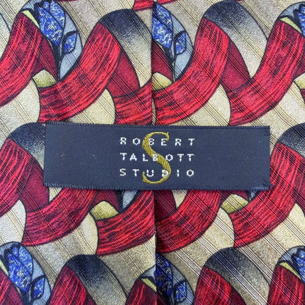 Robert Talbott Studio Mens Silk Necktie Red & Gold Abstract Multi-Color Pattern