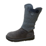 UGG Women’s Gray Knit Cuff & Suede Strap Detail Classic Pull-On Boots Size 8