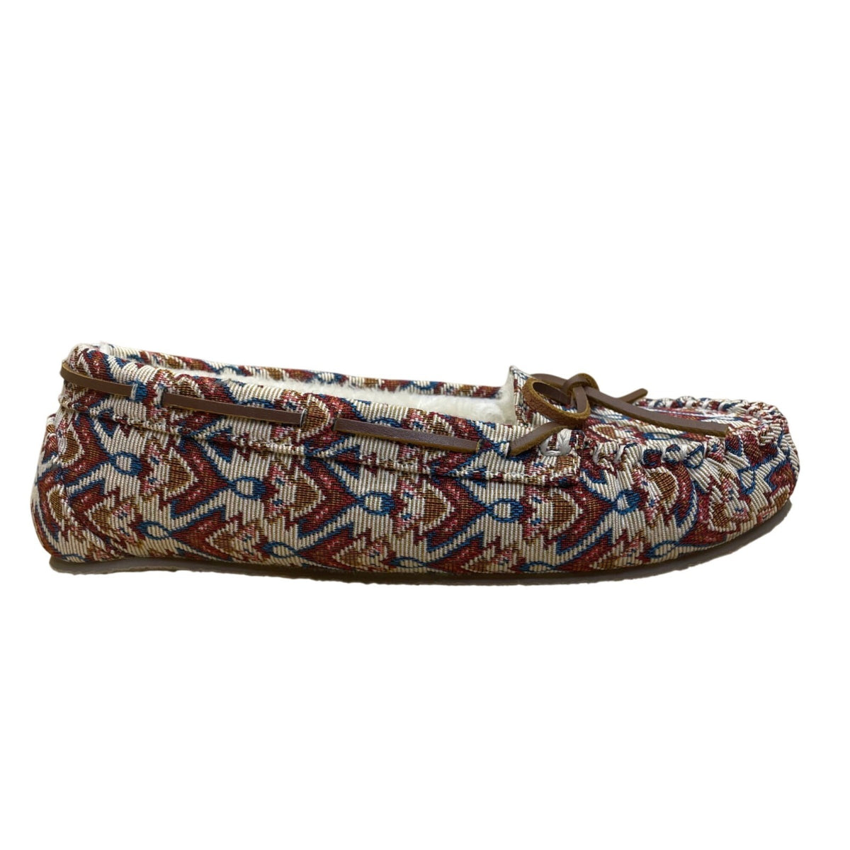 Minnetonka Women’s Multicolor Tribal Pattern Faux Fur Moccasin Slippers Size 10M