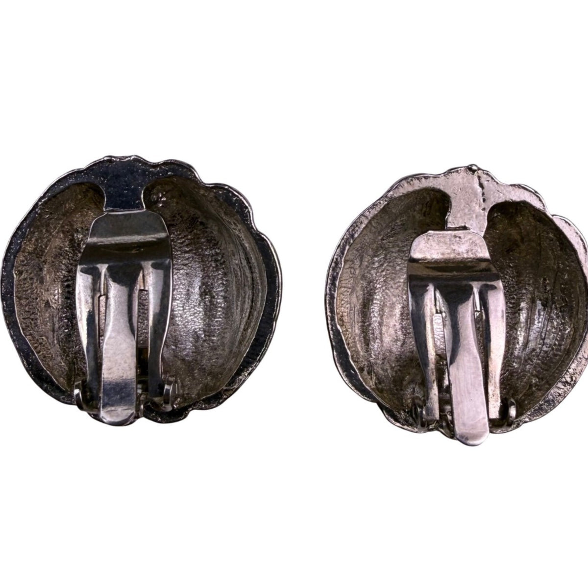 Vintage 925 Sterling Silver Clip-On Earrings Ribbed Modernist Design Jewelry