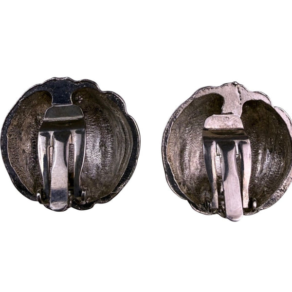 Vintage 925 Sterling Silver Clip-On Earrings Ribbed Modernist Design Jewelry