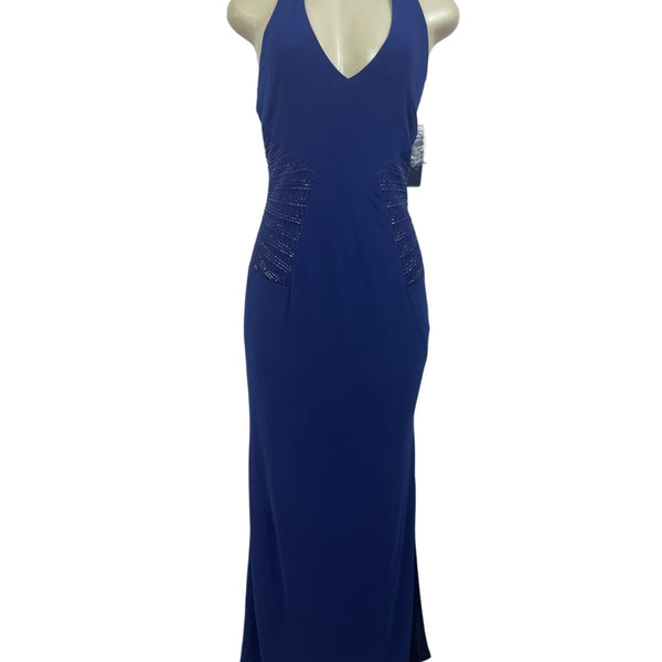 Laundry By Shelli Segal Womens Blue Polyester Spandex Halter Maxi Dress Size 4