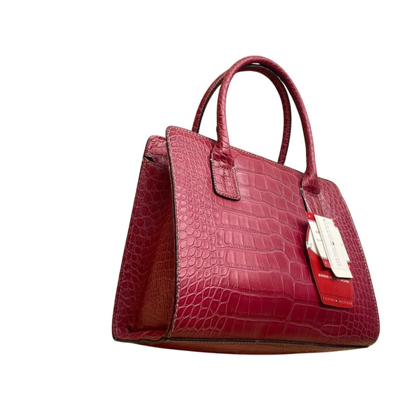 Tommy Hilfiger Women’s Red Croc Embossed Leather Picture Perfect Satchel Bag