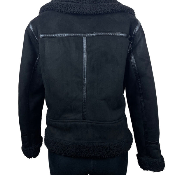 Zara Womens Black Moto Jacket With Belted Waist & Zipper Details Size L