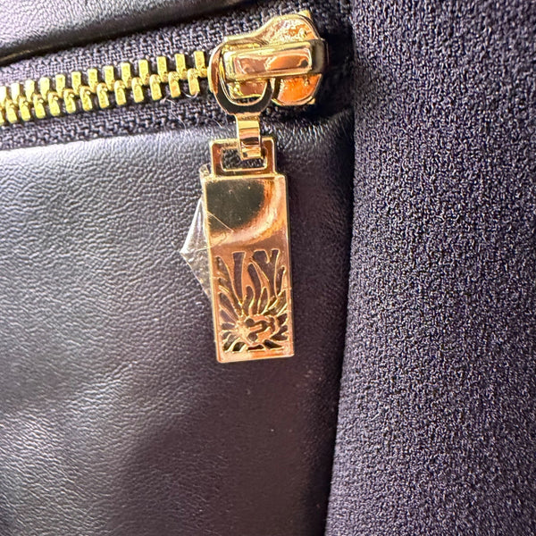 Anne Klein Womens Black Blazer With Faux Leather Accents Open Front Sz L