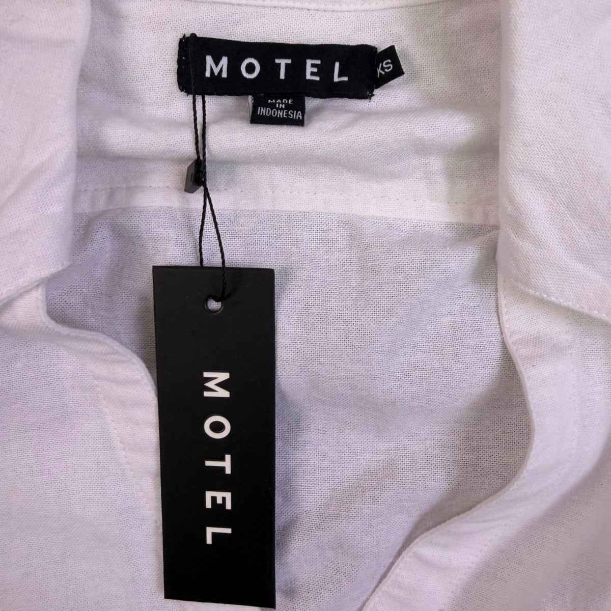 Motel Womens White Cotton Cropped Button-Up Long Sleeve Collared Shirt Size XS