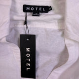 Motel Womens White Cotton Cropped Button-Up Long Sleeve Collared Shirt Size XS