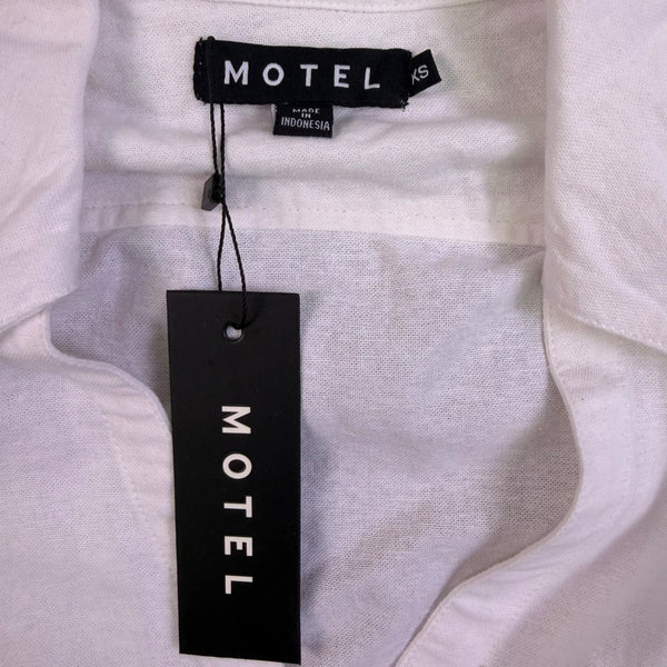 Motel Womens White Cotton Cropped Button-Up Long Sleeve Collared Shirt Size XS
