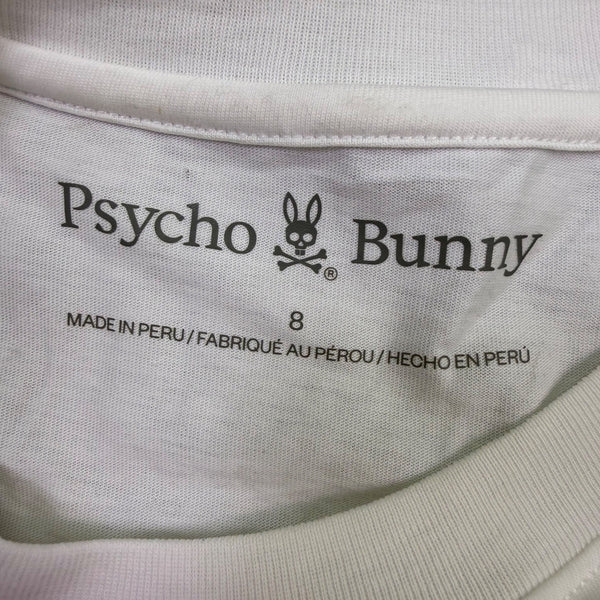 Psycho Bunny Mens White Graphic Tee Crewneck Logo Front & Back T-Shirt Sz 8