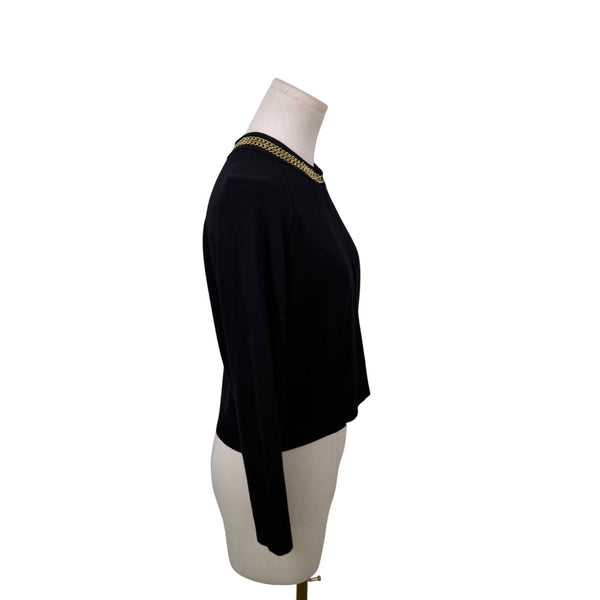 Calvin Klein Black Gold Chain Detail Cropped Cardigan Womens Long Sleeve Sz L