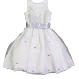 US Angels Girls White Satin Dress W Silver Embellished Tulle Skirt & Bow Size 14
