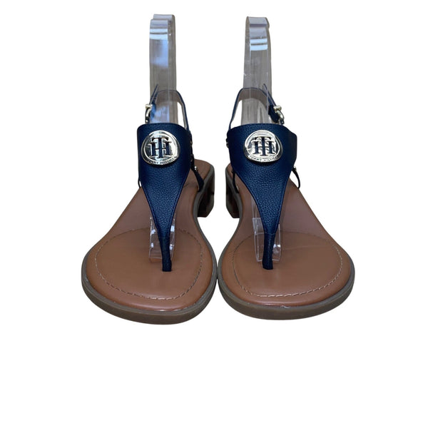 Tommy Hilfiger Women’s Navy Blue Golden Logo Detail Block Heel Sandals Size 9.5