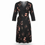 Helene Clarkson Womens Black Wrap Dress Floral Print Size L